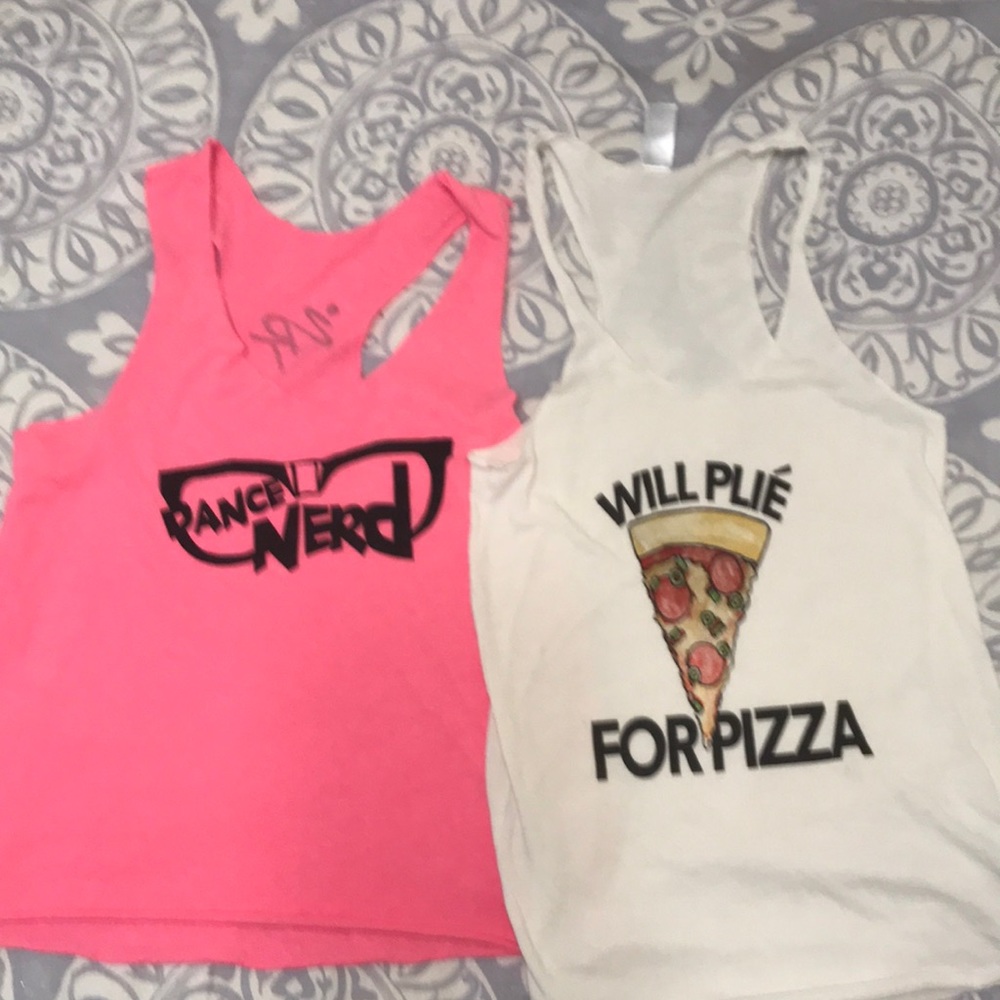 Dance Tank Tops Adult Small “Dance Nerd” and “will plié for pizza”